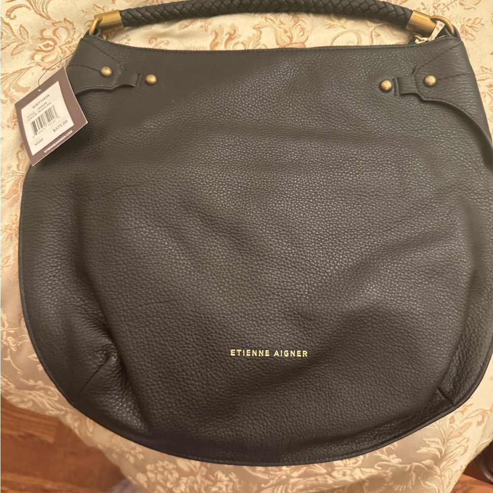 Etienne Aigner Textured Black Hobo with Gold Details